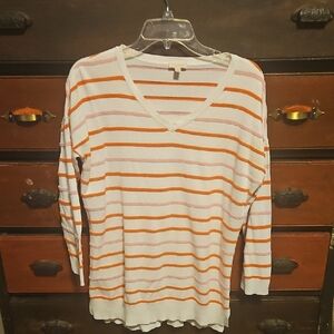 Talbots Cream and White Ribbed Fitted 3/4 Sleeve Tee